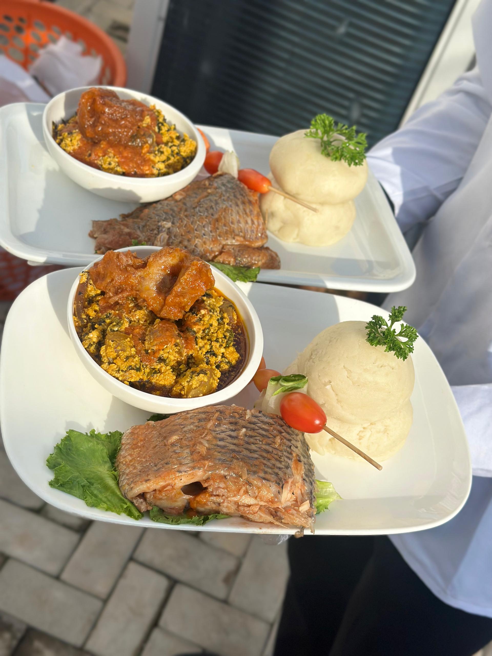 Pounded Yam with Egusi and Owere Fish